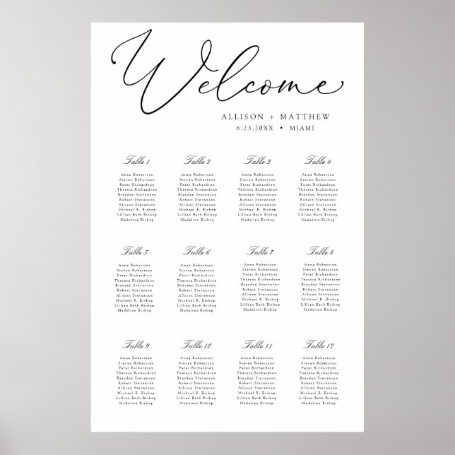 Elegant Calligraphy Bröllop Seatdiagram Poster (Framsidan)