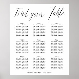 Elegant Calligraphy Bröllop Seating Bord Chart Poster