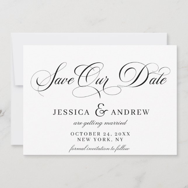 Elegant Calligraphy Bröllop Simple Save the Date Spara Datumet (Framsida)