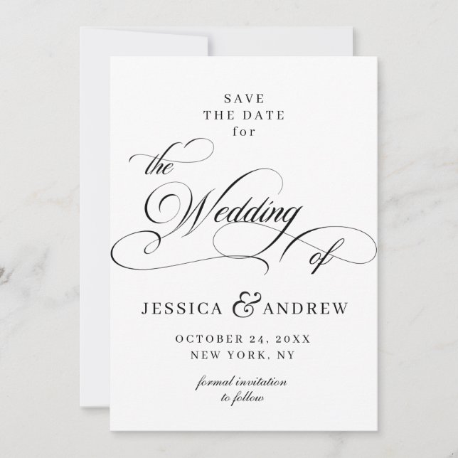 Elegant Calligraphy Bröllop Simple Save the Date Spara Datumet (Framsida)