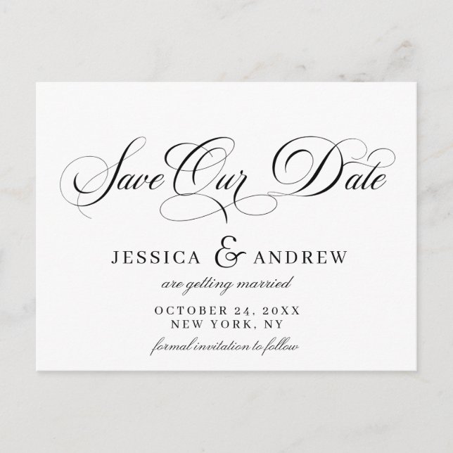 Elegant Calligraphy Bröllop Simple Save the Date Vykort (Framsida)