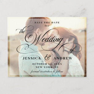 Elegant Calligraphy Bröllop spara datum PHOTO Vykort