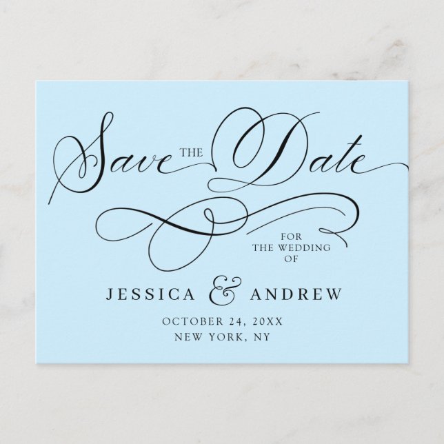 Elegant Calligraphy Bröllop spara datum vykort (Framsida)