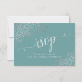 Elegant Calligraphy Bröllop, Teal & Silver Frills OSA Kort