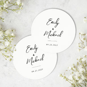 Elegant Calligraphy Bröllop Underlägg Papper Rund