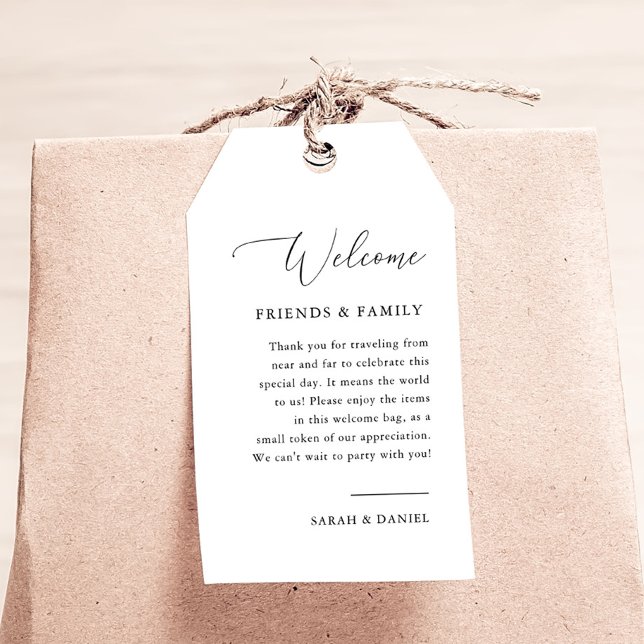 Elegant Calligraphy Bröllop Welcome Bag Märkres Presentetikett (Skapare uppladdad)