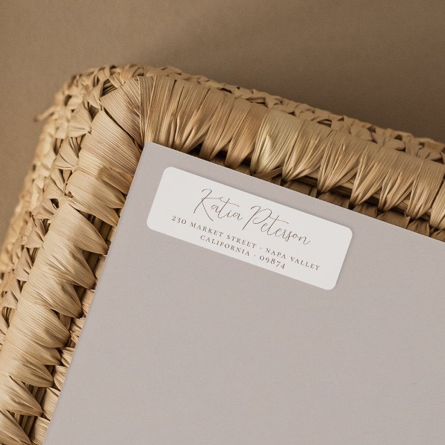 Elegant Calligraphy Brown & Cream Returadress Returadress Etikett (Return Address Label Mock-up)