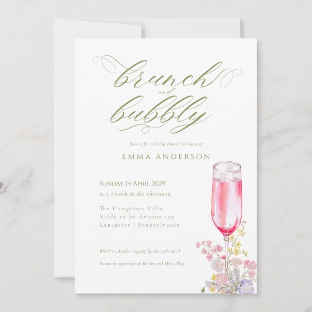 Elegant Calligraphy Brunch & Bubbly Bridal Shower Inbjudningar (Framsida)
