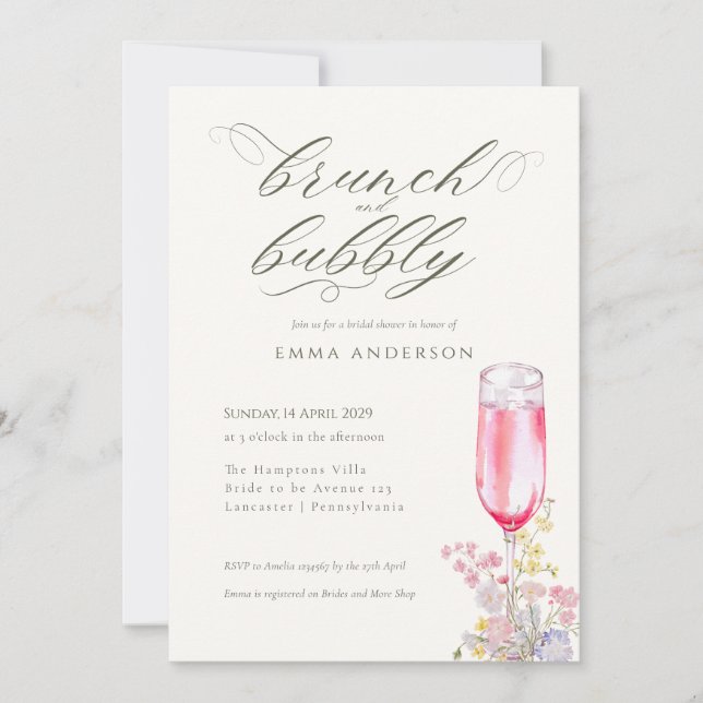 Elegant Calligraphy Brunch & Bubbly Bridal Shower Inbjudningar (Framsida)