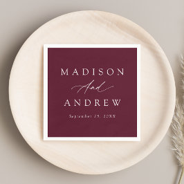 Elegant Calligraphy Burgundy Bröllop Pappersservett