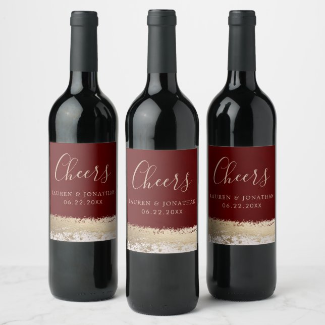 Elegant Calligraphy, Burgundy, Gulfenolja Bröllop Vinflaska Etikett (Flaskor)