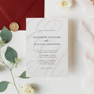 Elegant Calligraphy Burgundy Monogram Bröllop Inbjudningar