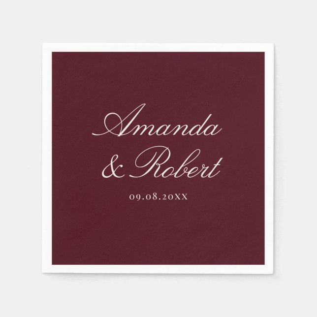 Elegant Calligraphy Burgundy Wedding Pappersservett (Framsidan)