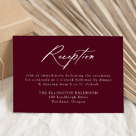 Elegant Calligraphy Burgundy Wedening Reception Tilläggskort