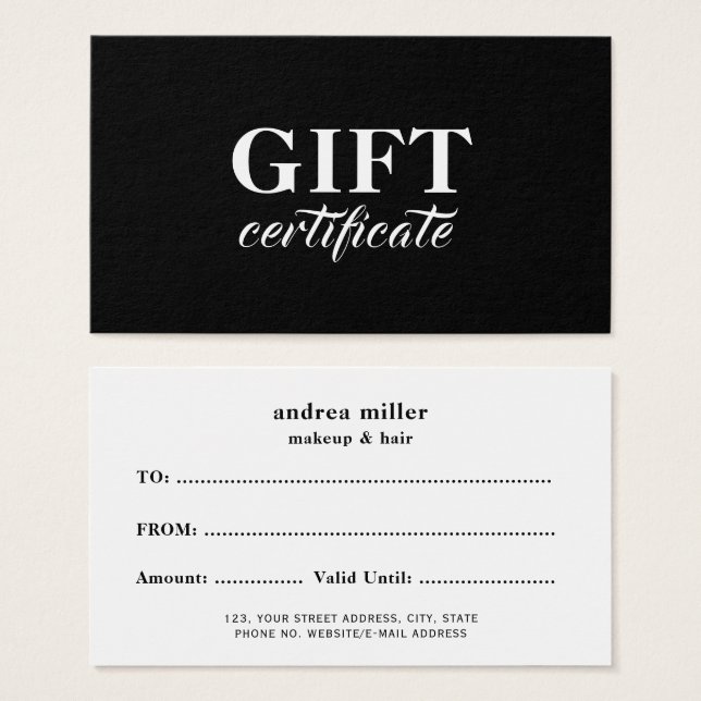 Elegant Calligraphy Business Gift Certificate Visitkort (Framsida & baksida)