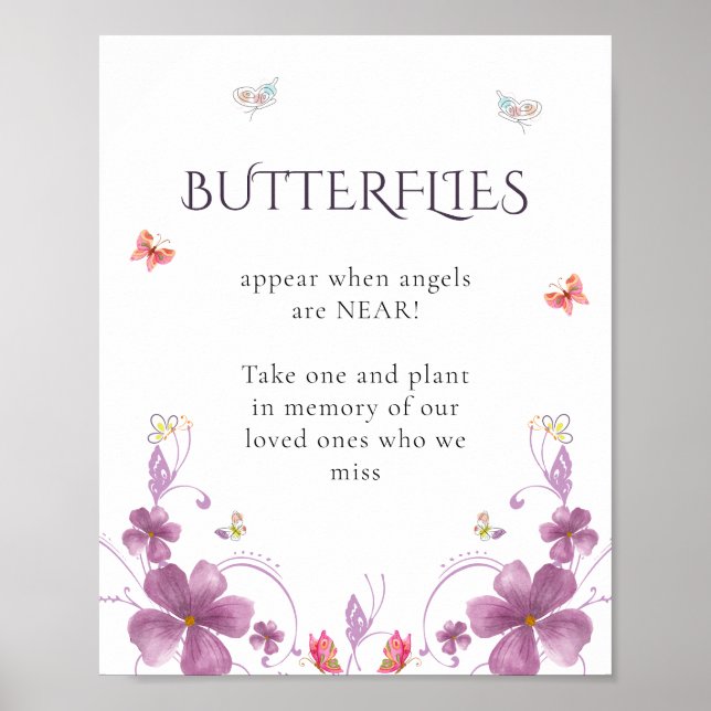 Elegant Calligraphy Butterlies in Loving Memory Poster (Framsidan)
