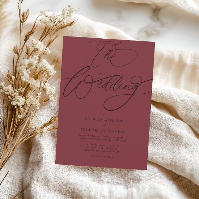 Elegant Calligraphy Cherry Red Bröllop Inbjudningar (Skapare uppladdad)