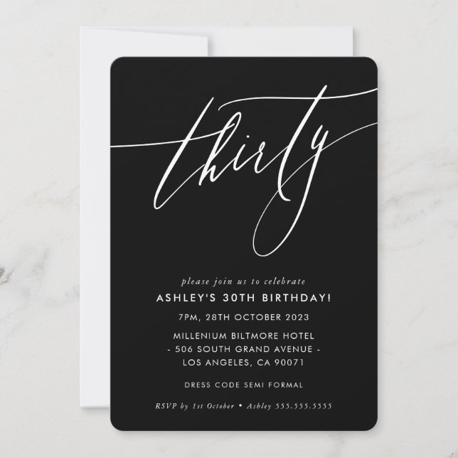 ELEGANT Calligraphy chic snyggt 30års födelsedag Inbjudningar (Framsida)
