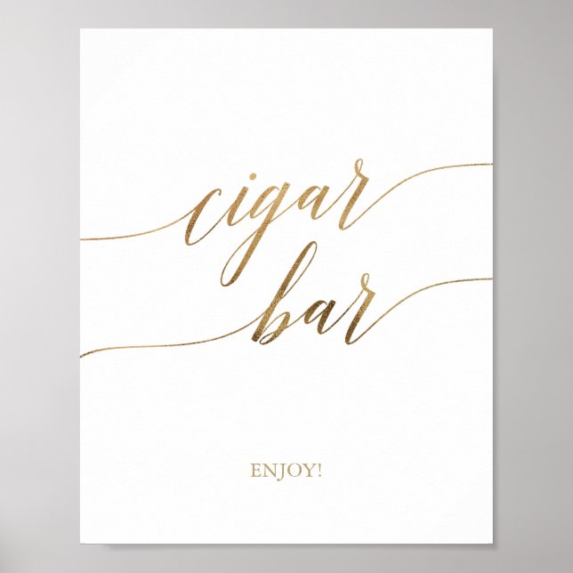 Elegant Calligraphy Cigar Pub-tecken för Guld Poster (Framsidan)