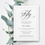 Elegant Calligraphy Classic 50:e Födelsedagsfesten Inbjudningar<br><div class="desc">Planera en 50-årsfirande av eleganten med den här klassiska inbjudan till vita partier med vackra kalligrafiskript som stavar "femtio" på formella stil. Den här smakliga inbjudan till gender-neutralt har en dubbla som är klädd ram i det subtila silver-grått som omger texten. Anpassa textmallen för enkel använda med din händelseinformation. Den...</div>