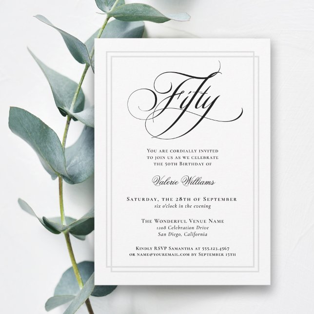 Elegant Calligraphy Classic 50:e Födelsedagsfesten Inbjudningar (Skapare uppladdad)