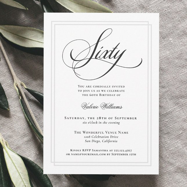 Elegant Calligraphy Classic 60:e Födelsedagsfesten Inbjudningar (Skapare uppladdad)