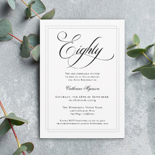 Elegant Calligraphy Classic 80:e Födelsedagsfesten Inbjudningar
