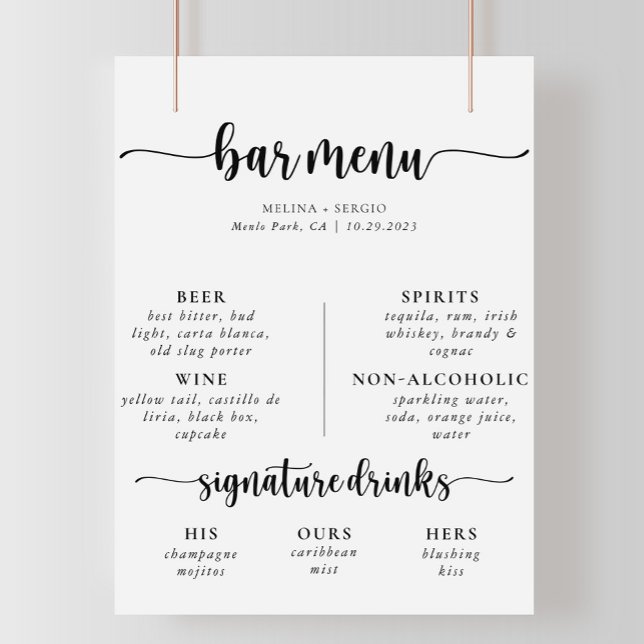 Elegant Calligraphy Classic Bröllop Pub Menu Poster (Skapare uppladdad)