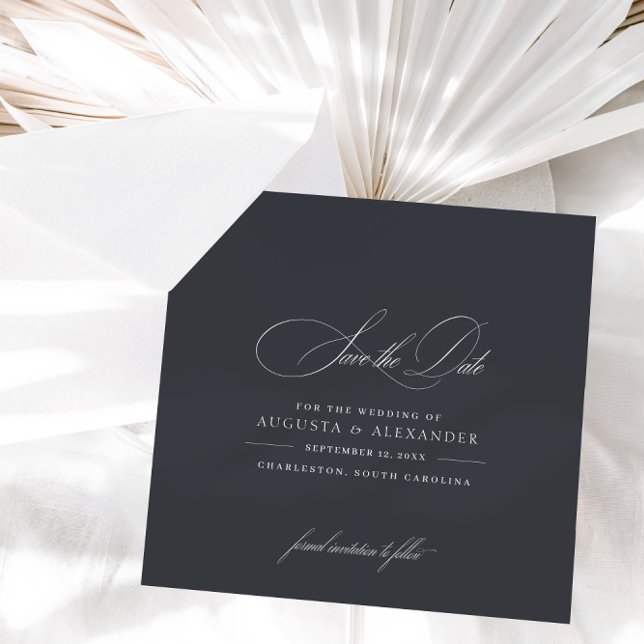 Elegant Calligraphy Classic Chic Mörk Grått Spara Datumet (Skapare uppladdad)