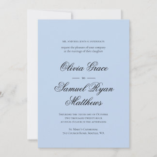 Elegant Calligraphy Classic Dusty Blue Bröllop Inbjudningar