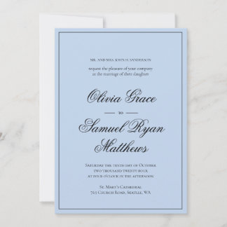 Elegant Calligraphy Classic Gräns Blue Bröllop Inbjudningar