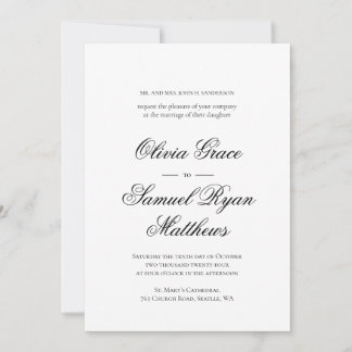 Elegant Calligraphy Classic White Black Bröllop Inbjudningar