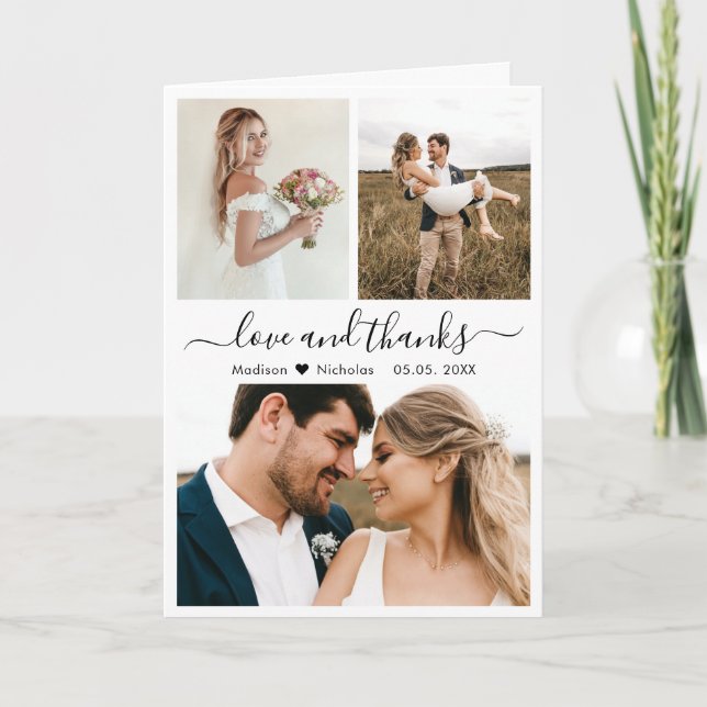 Elegant Calligraphy Collage Bröllop Tack Kort (Framsida)