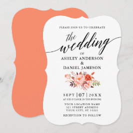 Elegant Calligraphy Coral Blommigt Bröllop Inbjudningar