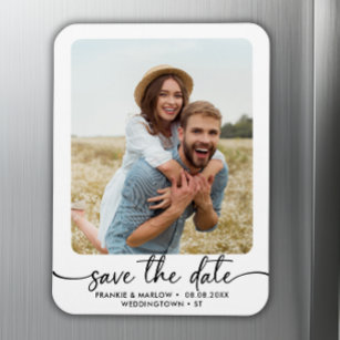 Elegant Calligraphy Couple Photo Save Date Magnet