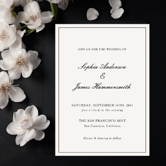 Elegant Calligraphy Cream Black Ram Bröllop Inbjudningar