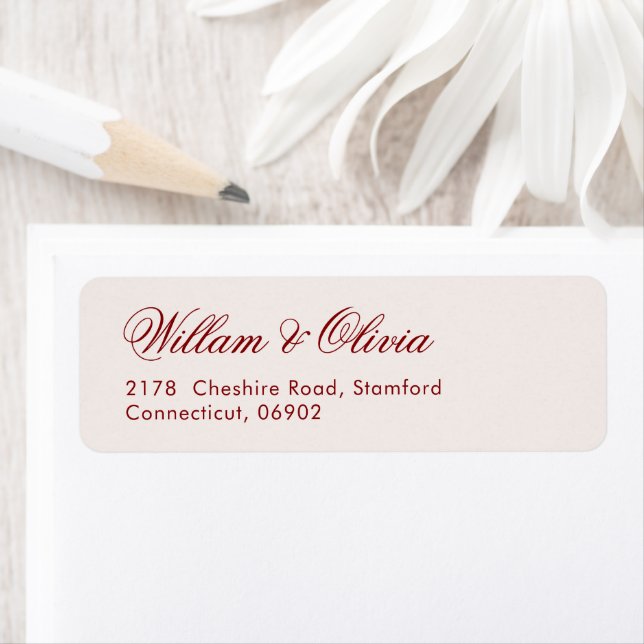 Elegant Calligraphy Cream Burgundy Wedding  Returadress Etikett (Insitu)