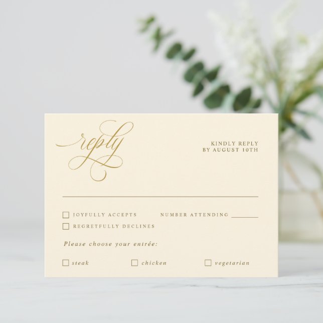 Elegant Calligraphy Cream Guld Meal Choal OSA Kort (Stående Fram)