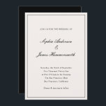 Elegant Calligraphy Cream White Black Bröllop Inbjudningar<br><div class="desc">Elegant,  formell och klassvis inbjudan till bröllop med kalligrafi av manusskrift för parets namn,  krämvit bakgrund,  elegant ram på framsidan och svart baksida. Anpassa den med din egen bröllop-information.</div>