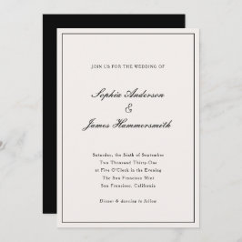 Elegant Calligraphy Cream White Black Bröllop Inbjudningar