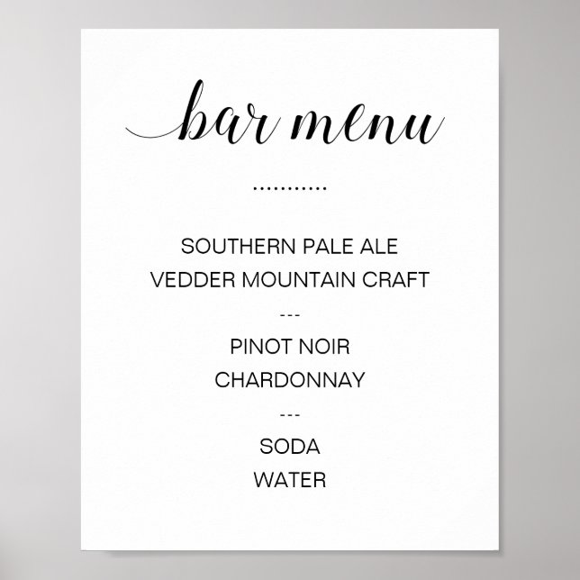 Elegant Calligraphy Drink Pub Menu Bröllop Poster (Framsidan)
