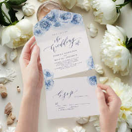Elegant calligraphy dusty Blue blommigt bröllop
