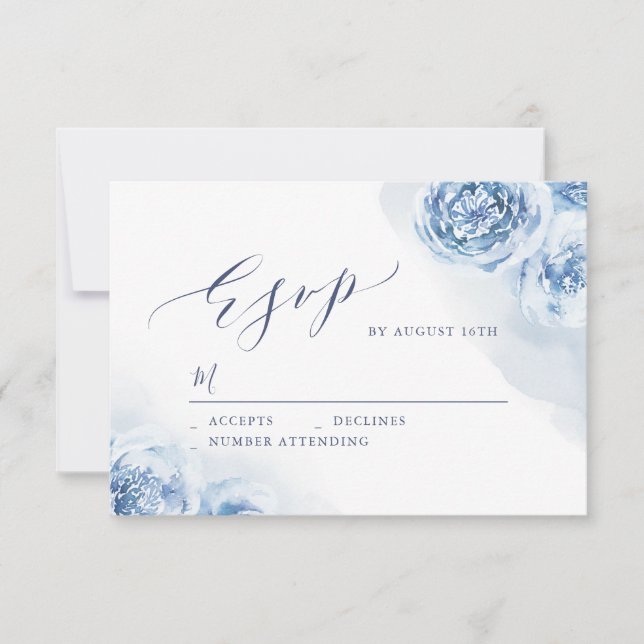 Elegant calligraphy dusty Blue blommigt bröllop OSA Kort (Framsida)