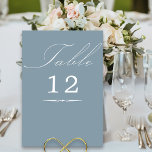 Elegant Calligraphy Dusty Blue Bröllop Bordsnummer<br><div class="desc">Dusty Blue bröllop bordsnummer card med kalligrafi för elegant och redigerbart bordsnummer. Enkel, modern, minimalistisk utformning för kostym i bröllop färg. Bord är skrivet i handskript och mallen är redo för dig att redigera bordsnumret. I min samling i Bröllop Färg finns en samordning av inbjudningar, stationär utrustning och händelsemedagar. Om...</div>