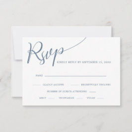 Elegant Calligraphy Dusty Blue Bröllop OSA Kort