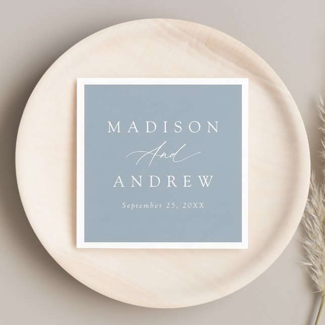 Elegant Calligraphy Dusty Blue Bröllop Pappersservett (Skapare uppladdad)