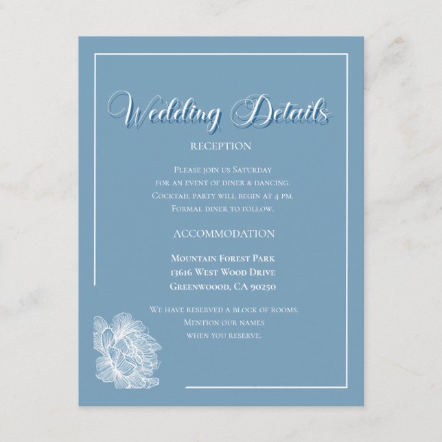 Elegant Calligraphy Dusty Blue Floral Wedding Tilläggskort (Framsida)