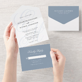 Elegant Calligraphy Dusty Blue Monogram Bröllop