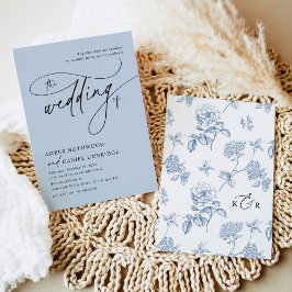 Elegant Calligraphy Dusty Blue Monogram Bröllop Inbjudningar