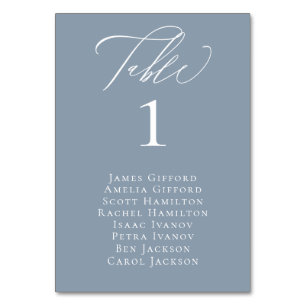 Elegant Calligraphy Dusty Blue Seating Bord Card Bordsnummer
